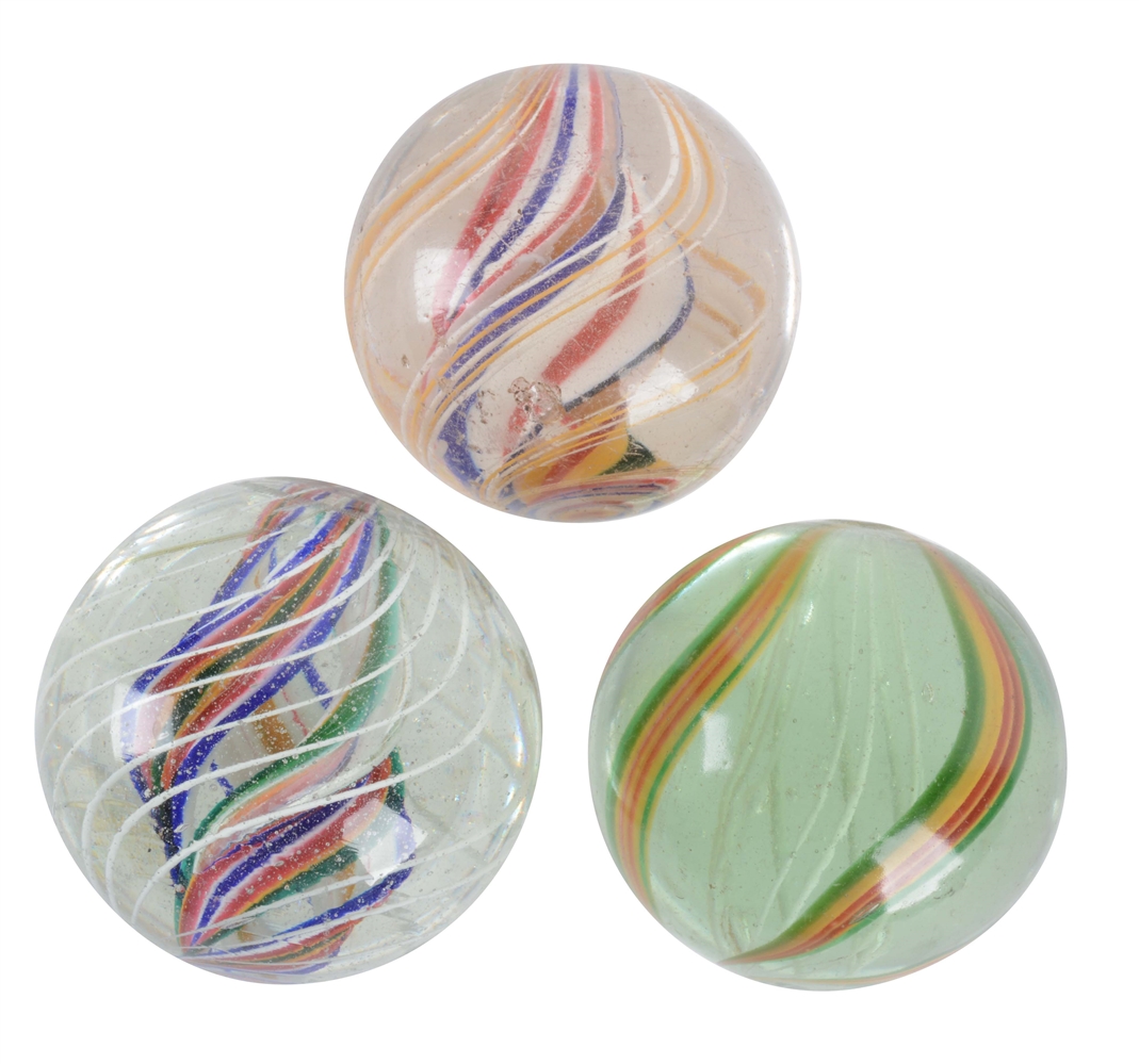 LOT OF 3: LARGE SWIRL MARBLES.