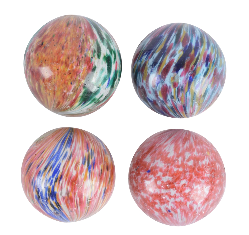 LOT OF 4: LARGE ONIONSKIN MARBLES. 
