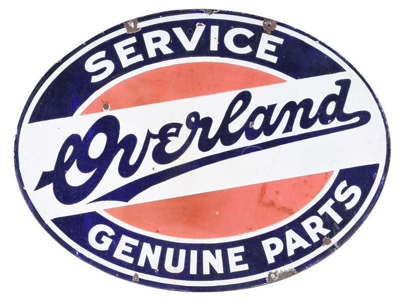 OVERLAND SERVICE & GENUINE PARTS PORCELAIN SIGN.