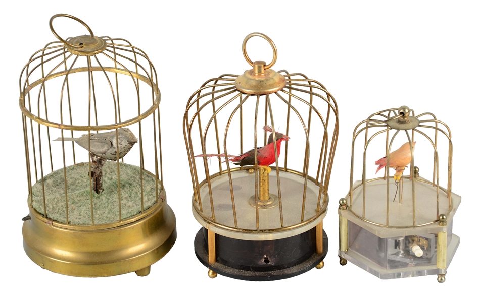 LOT OF 3: MECHANICAL BIRDCAGES. 