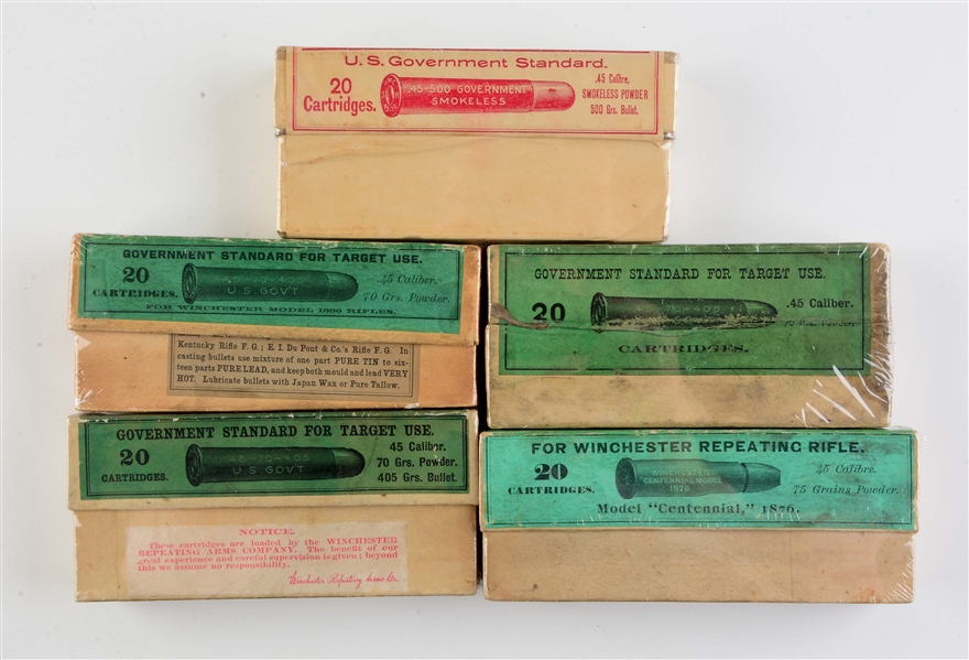 LOT OF 5: BOXES OF WINCHESTER AND UNION METALLIC AMMUNITION.