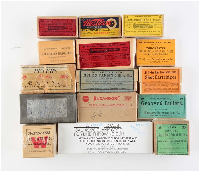 LOT OF 15: BOXES OF VARIOUS AMMUNITION.