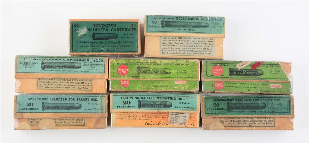 LOT OF 8: EMPTY BOXES OF VARIOUS AMMUNITION.