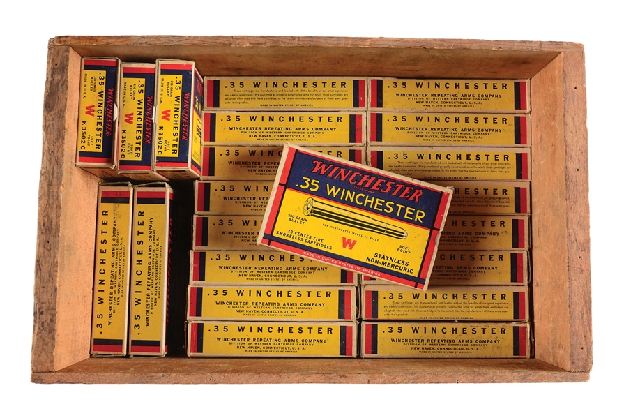 LOT OF 22: BOXES OF .35 WINCHESTER AMMUNITION.