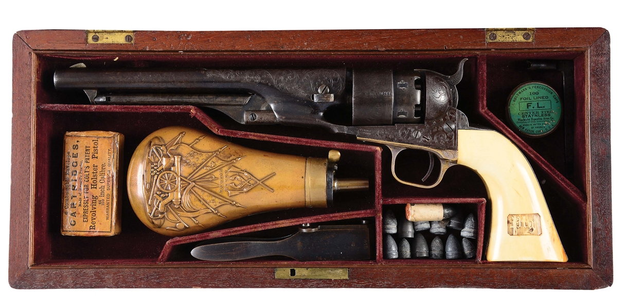 (A) CASED FACTORY ENGRAVED COLT 1860 ARMY PERCUSSION REVOLVER WITH IVORIES (.