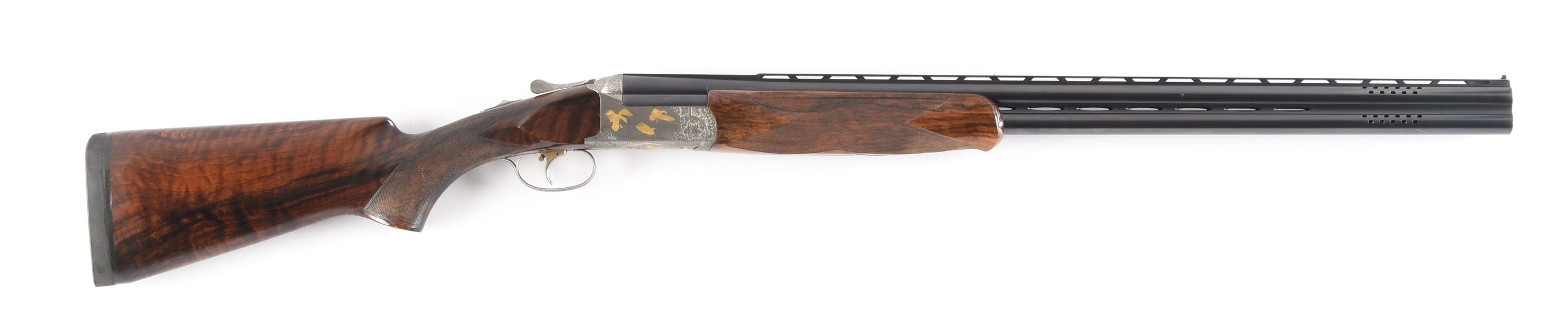 (M) PERAZZI SCO GOLD OVER-UNDER SHOTGUN WITH FLUSH GOLD INLAID GAME SCENES BY FAUSTI AND CASE.