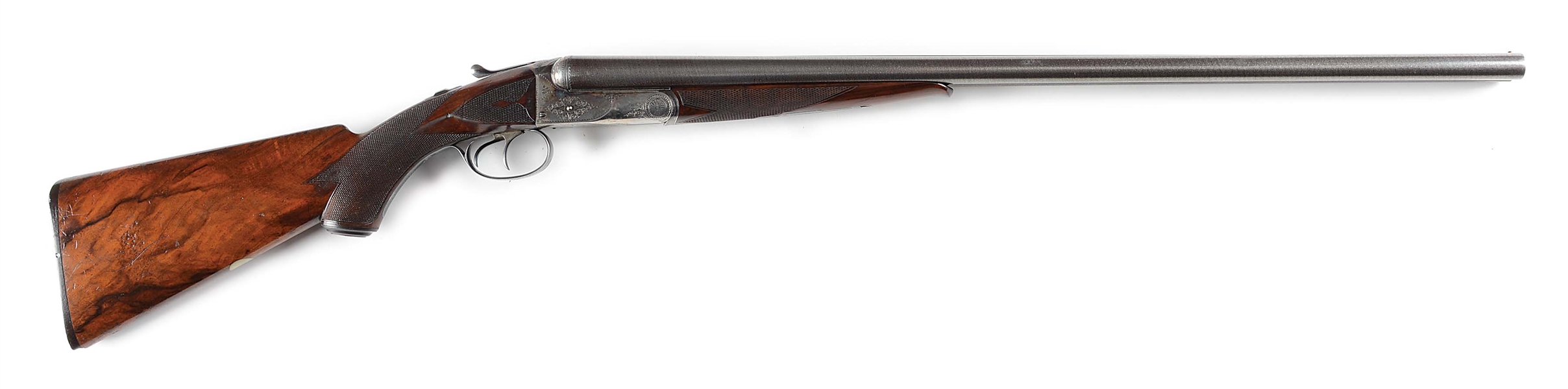 (A) SUPERB CONDITION, NICELY ENGRAVED COLT 1883 HAMMERLESS SHOTGUN WITH EXTRA BARRELS AND ORIGINAL WOODEN CARRYING BOX.