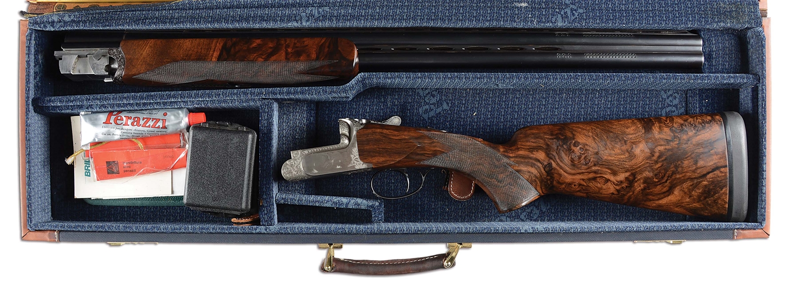 (M) PERAZZI SC-3 OVER-UNDER SHOTGUN WITH FINE SCROLL AND GAME SCENES BY ORLANDI AND CASE.