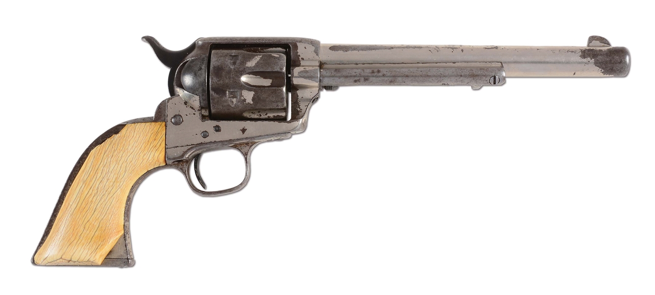 (A) COLT SINGLE ACTION ARMY NICKEL REVOLVER WITH IVORY GRIPS (1882).