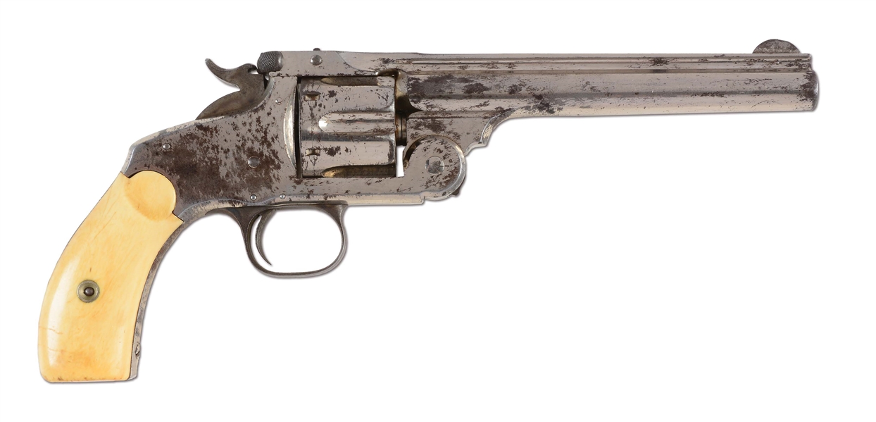 (A) SMITH & WESSON NEW MODEL NO. 3 SINGLE ACTION REVOLVER WITH IVORY GRIPS.