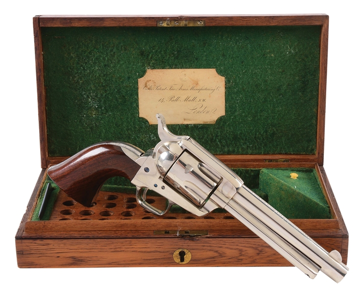 (A) CASED LONDON NICKEL PLATED COLT SINGLE ACTION ARMY REVOLVER (1877).