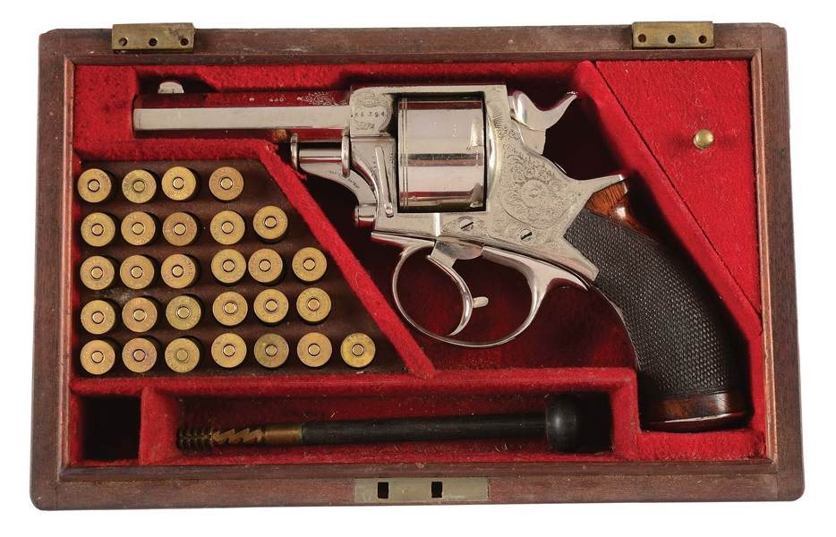 (A) CASE & ENGRAVED WILKINSON & SON LARGE FRAME DOUBLE ACTION REVOLVER.