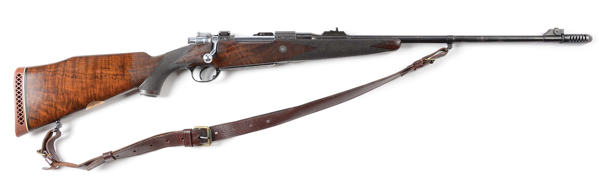 (C) HOLLAND & HOLLAND MODEL DELUXE BOLT ACTION TAKE DOWN SPORTING RIFLE IN 30 SUPER  WITH SCOPE AND CASE