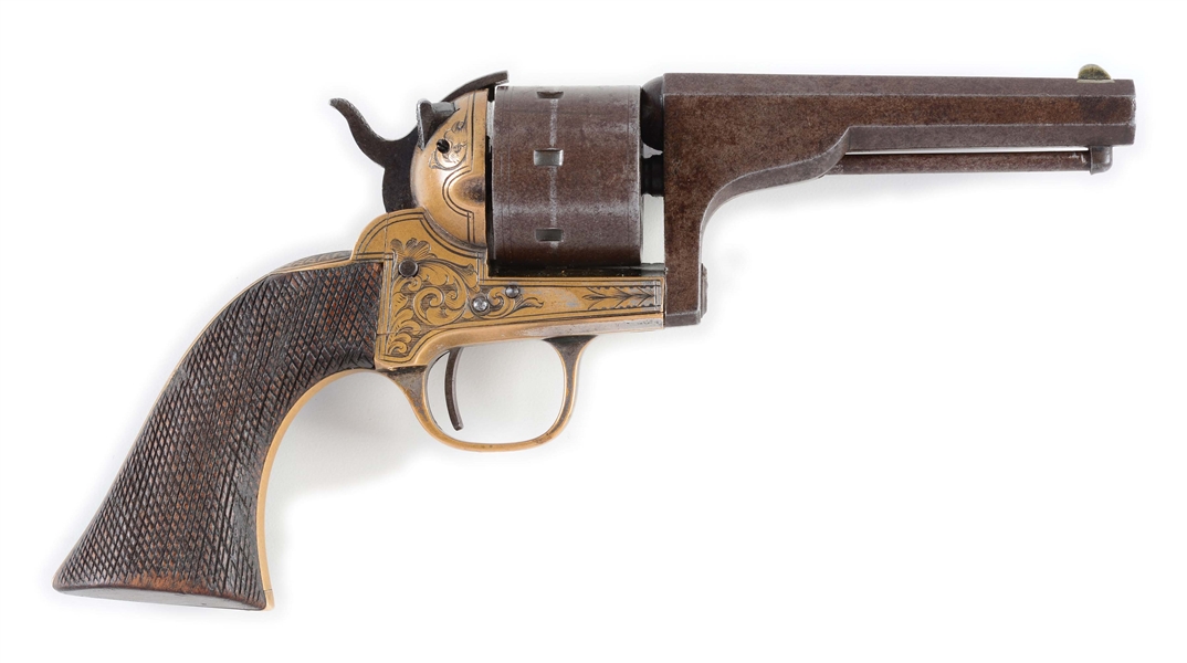 (A) ENGRAVED MOORES PATENT FIREARMS CO. BELT REVOLVER.