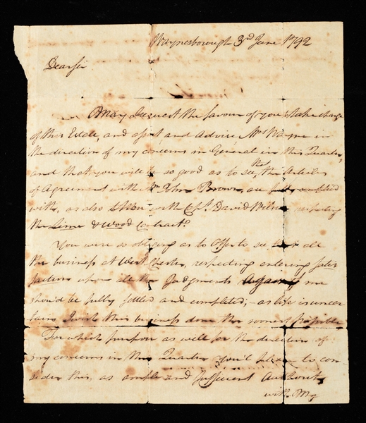 EXTENSIVE LOT OF WAYNE FAMILY DOCUMENTS INCLUDING LETTER SIGNED BY ANTHONY WAYNE.