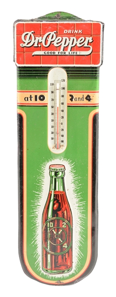 DR. PEPPER 1938 GREEN BOTTLE THERMOMETER.