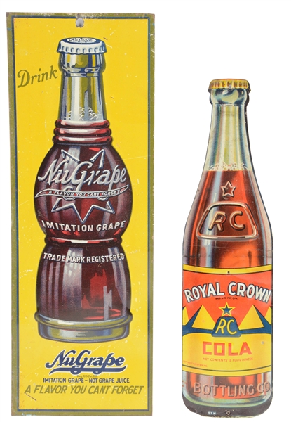 LOT OF 2: NUGRAPE SODA & RC COLA ADVERTISING SIGNS. 