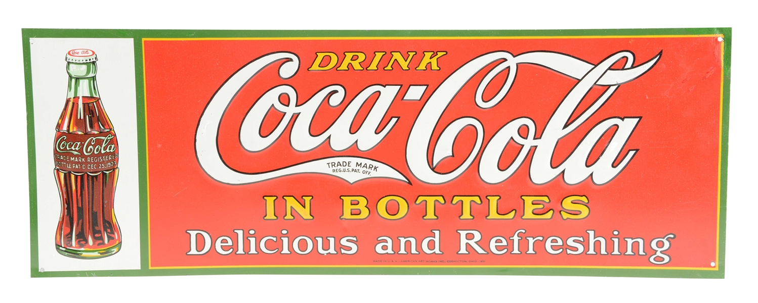 1931 EMBOSSED TIN COCA-COLA ADVERTISING SIGN WITH BOTTLE. 
