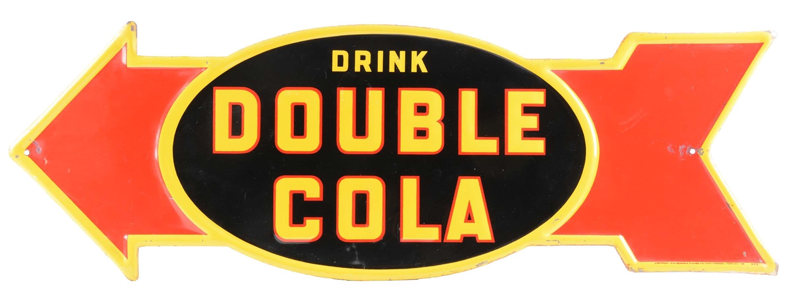 1939 DOUBLE COLA EMBOSSED TIN ARROW SIGN. 