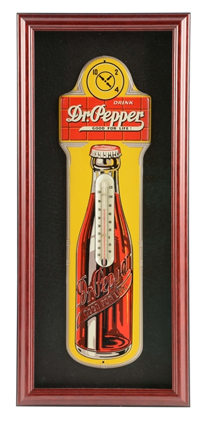DR. PEPPER TIN LITHO DIE-CUT ADVERTISING THERMOMETER. 