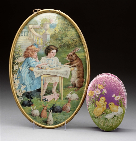 LOT OF 2: EASTER TIN & PLAQUE. 