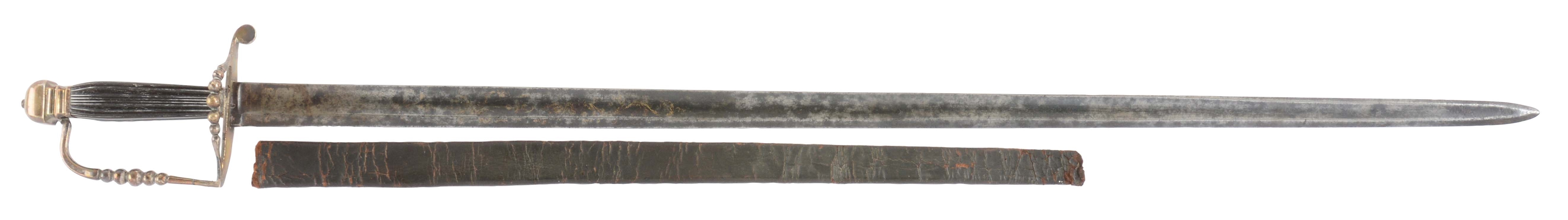 AMERICAN SILVER HILTED PILLOW POMMEL SPADROON, BLADE MARKED "WELLS & COMPANY".