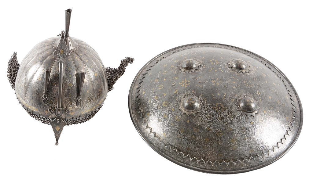 FINE INDIAN TOP HELMET WITH MATCHING SIPAR.