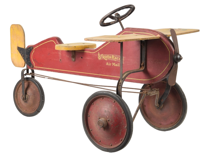 EARLY ROLLS RACER AIR MAIL AIRPLANE PEDAL TOY.