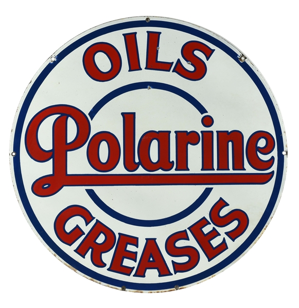 POLARINE OILS & GREASES PORCELAIN CURB SIGN.
