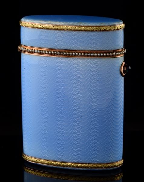 FINE FABERGE GOLD & ENAMEL CIGARETTE CASE WITH PEARLS.