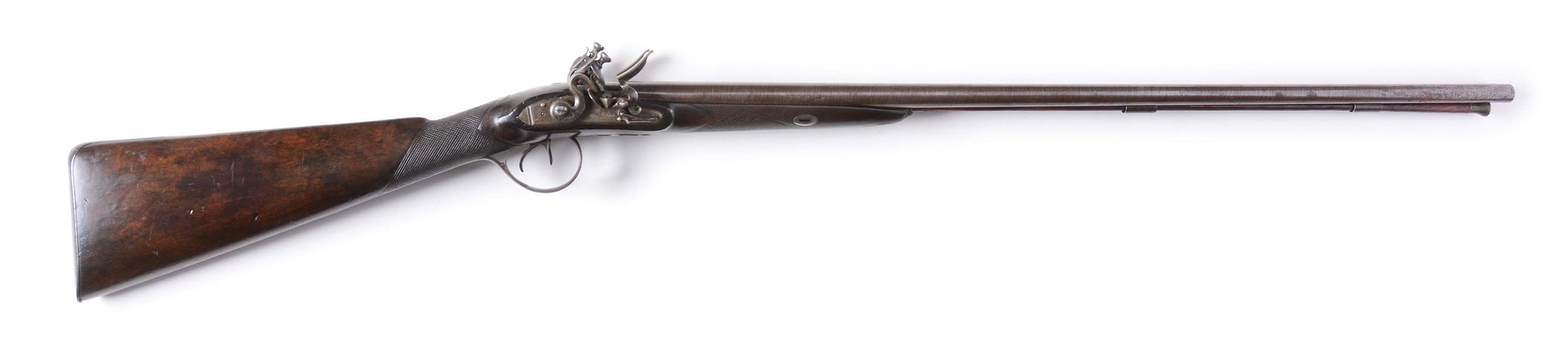 (A) HIGH QUALITY J. MORTIMER DOUBLE FLINTLOCK SHOTGUN IN FINE ORIGINAL CONDITION