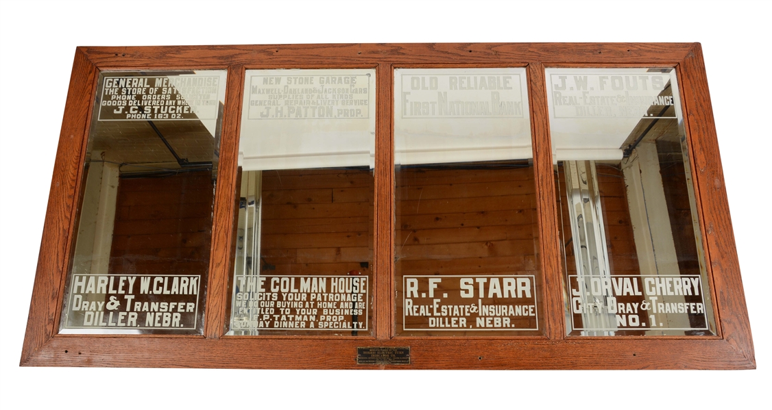 EARLY COUNTRY STORE ADVERTISING FOUR PANE MIRROR.