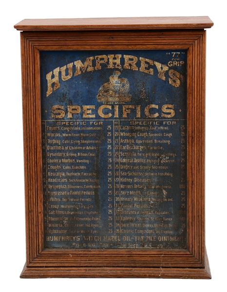 HUMPHREYS SPECIFICS CABINET WITH MEDICINE BOXES.