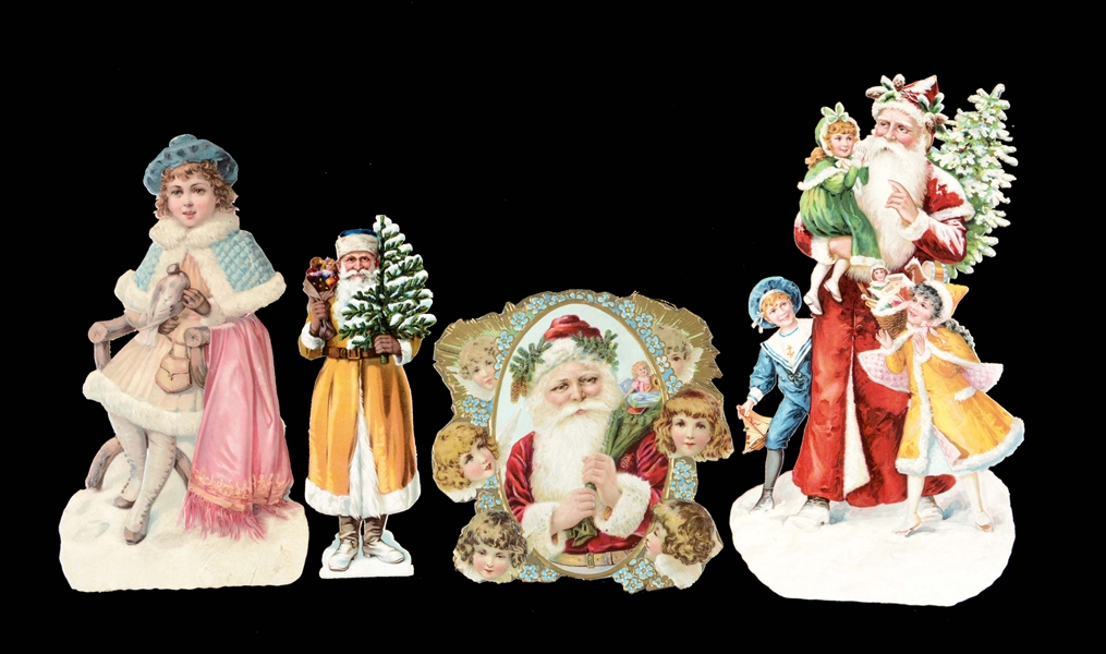 LOT OF 4: VICTORIAN CHRISTMAS DIE-CUTS. 