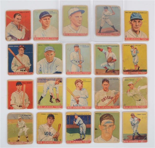 LOT OF 20: 1930S GOUDEY BASEBALL CARDS.