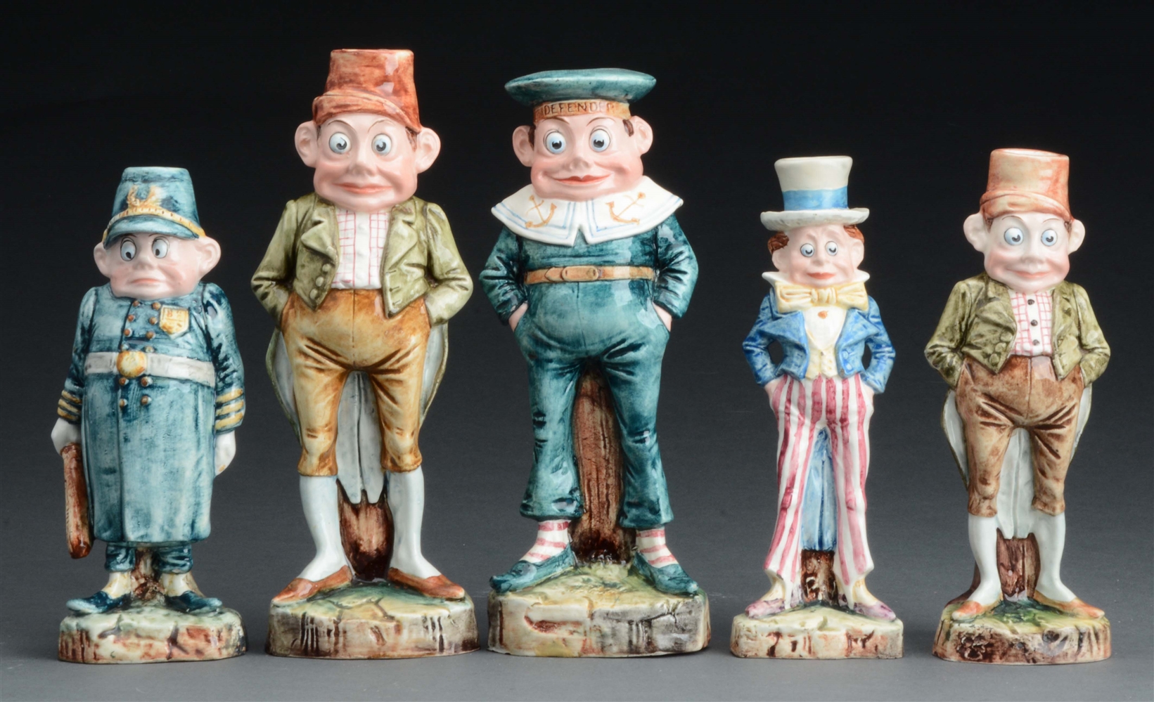 LOT OF 5: STAFFORDSHIRE BROWNIE FIGURES.
