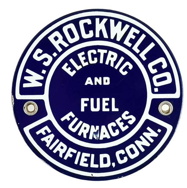 W.S. ROCKWELL CO. FUEL FURNACES PORCELAIN SIGN.