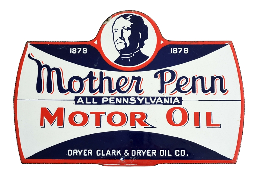 MOTHER PENN MOTOR OIL PORCELAIN LUBSTER PADDLE SIGN.