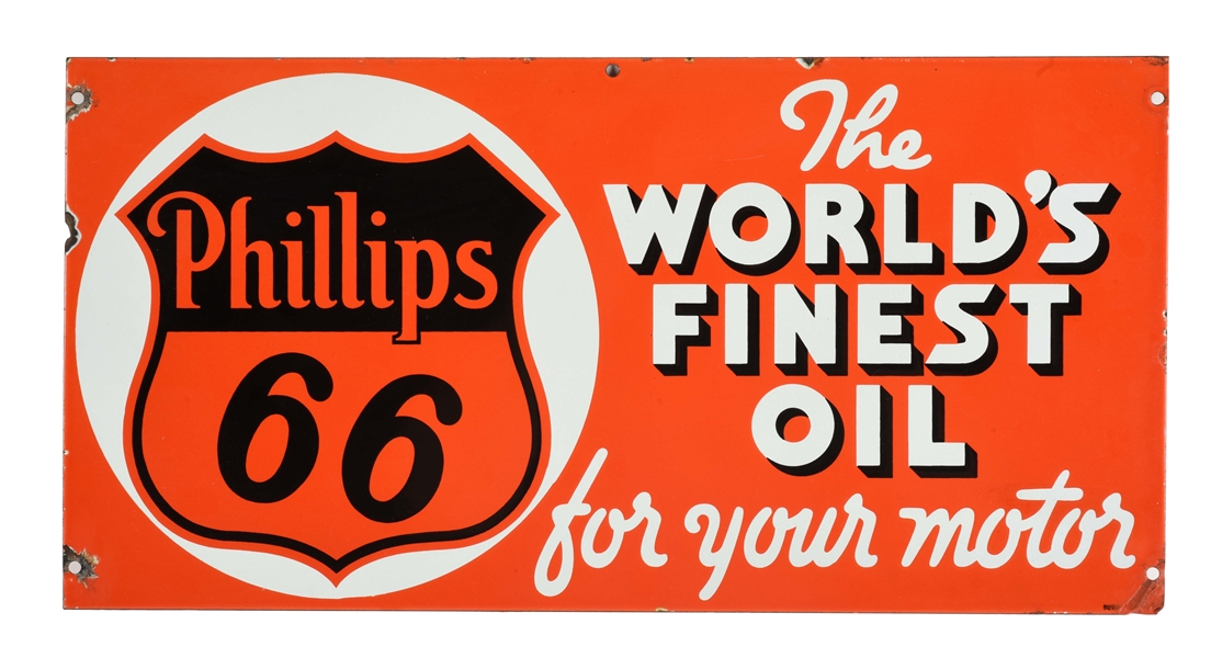 PHILLIPS 66 GASOLINE & MOTOR OIL PORCELAIN OIL CAN RACK SIGN.