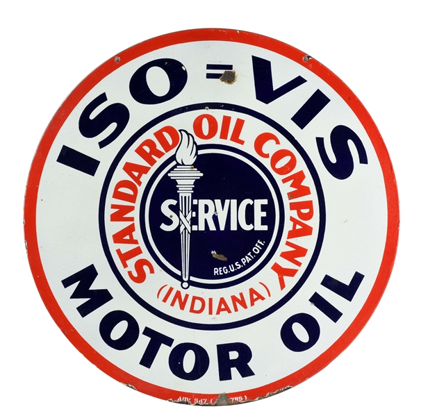 STANDARD OIL OF INDIANA ISO VIS MOTOR OIL PORCELAIN CURB SIGN.