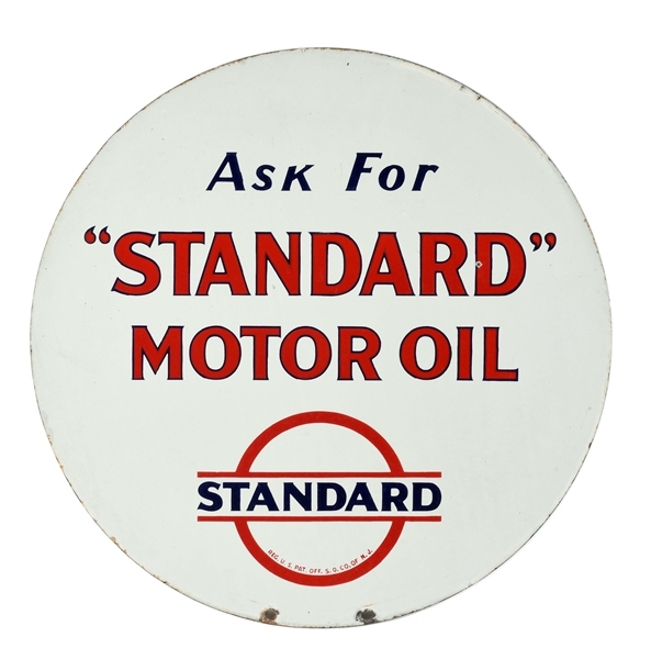 ASK FOR STANDARD MOTOR OIL PORCELAIN CURB SIGN WITH STANDARD BAR GRAPHIC.