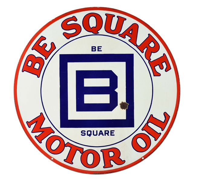 BARNSDALL BE SQUARE MOTOR OIL PORCELAIN CURB SIGN. 