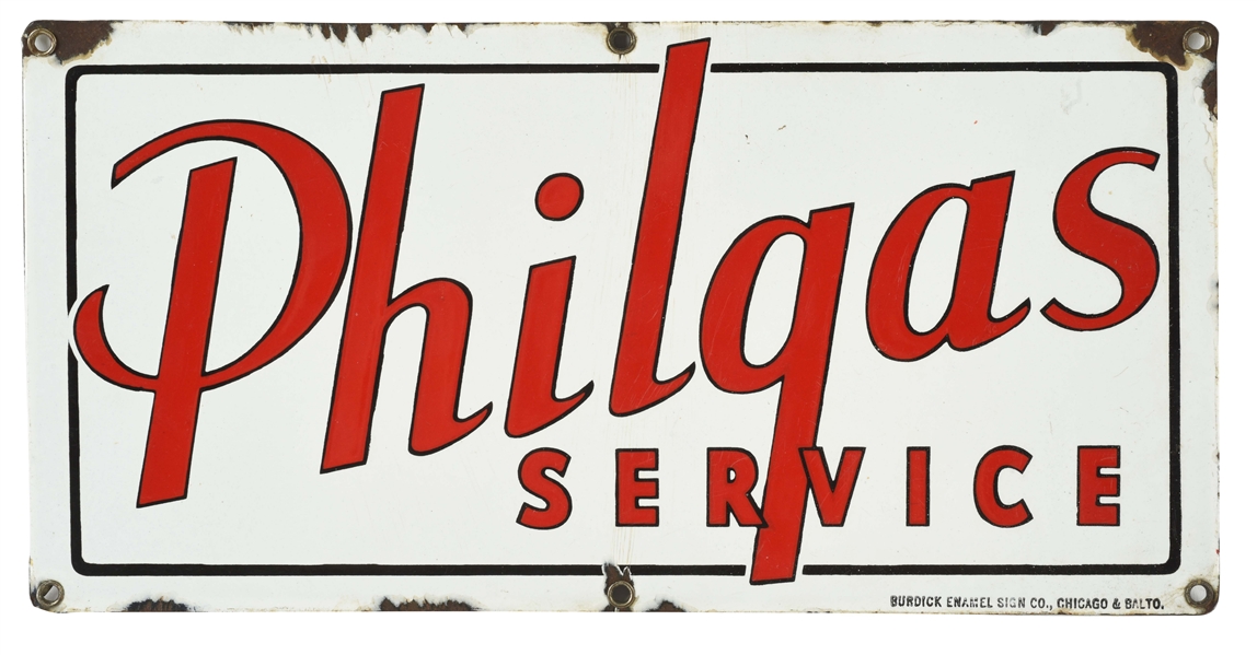 PHILLIPS 66 GASOLINE PHILGAS SERVICE PORCELAIN SIGN.