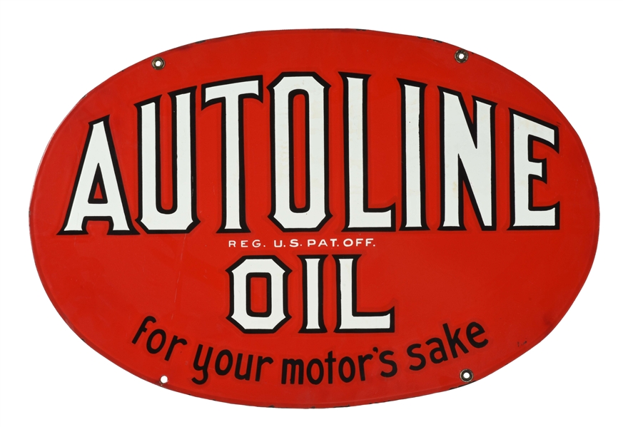 AUTOLINE MOTOR OIL FOR YOUR MOTORS SAKE PORCELAIN CURB SIGN.