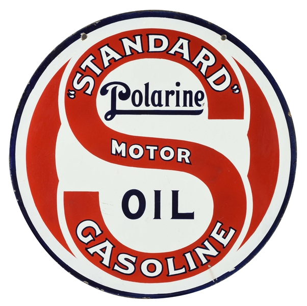 STANDARD GASOLINE OF NEW JERSEY & POLARINE MOTOR OIL PORCELAIN CURB SIGN.
