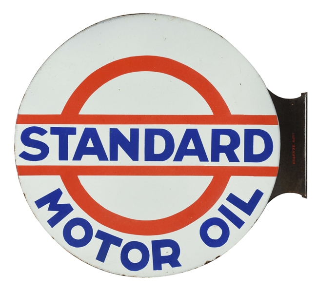 STANDARD MOTOR OIL PORCELAIN FLANGE SIGN. 