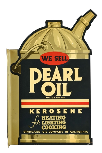 NEW OLD STOCK STANDARD OIL OF CALIFORNIA PEARL OIL DIE-CUT TIN FLANGE.