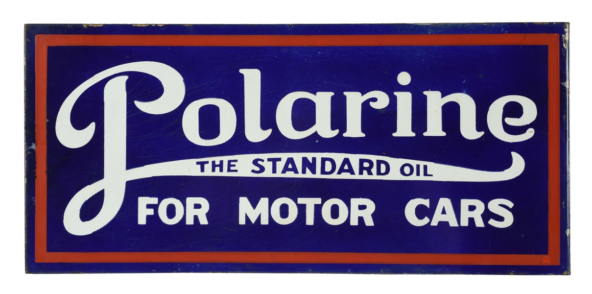 STANDARD POLARINE MOTOR OIL FOR MOTOR CARS PORCELAIN FLANGE SIGN.
