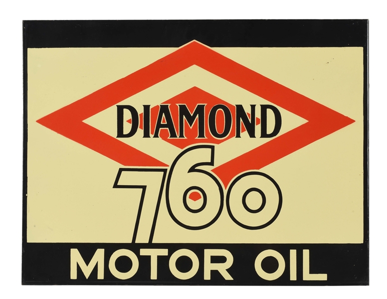 NEW OLD STOCK DX DIAMOND 760 MOTOR OIL LARGE PORCELAIN FLANGE SIGN.