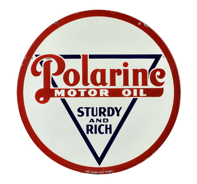 STANDARD POLARINE STURDY & RICH MOTOR OIL PORCELAIN CURB SIGN.